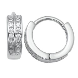 925 Sterling Silver Double Row CZ Hoop Earrings