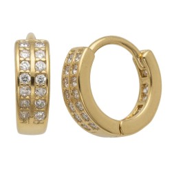 925 Sterling Silver 14K Gold Plated Double Row CZ Hoop Earrings