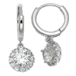 925 Sterling Silver CZ Oval Drop Hoop Earrings