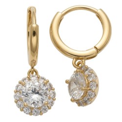 925 Sterling Silver 14K Gold Plated CZ Oval Drop Hoop Earrings