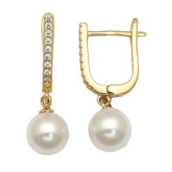 925 Sterling Silver 14K Gold Plated CZ Pearl Drop Earrings