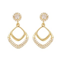 AER271-GP | 925 Sterling Silver Gold Plated CZ Drop Hoops