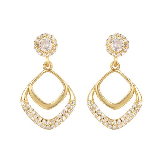 AER271-GP | 925 Sterling Silver Gold Plated CZ Drop Hoops