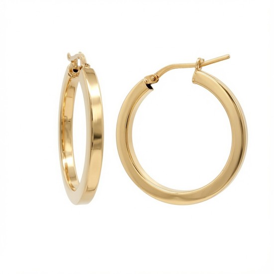 925 Silver 14K Gold Plated  Square Tube 25mm Hoops