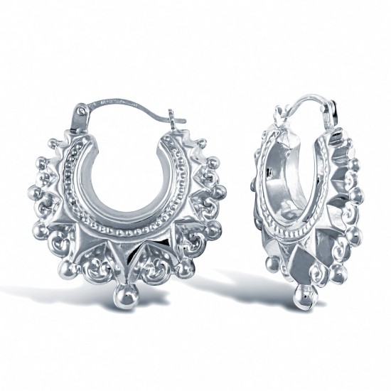 925 Sterling Silver Victorian-Style Gypsy Spike Creole Hoop Earrings