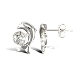 AES001 | 925 Sterling Silver CZ Dolphin Stud Earrings