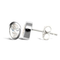 AES014 | 925 Sterling Silver CZ Oval Stud Earrings