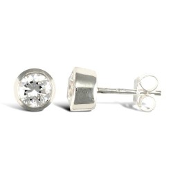 AES016 | JN Jewellery 925 Silver Rub Over Cubic Zirconia Studs Round