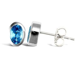 AES018 | 925 Sterling Silver Blue Topaz Oval Stud Earrings