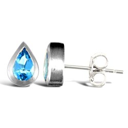 AES019 | 925 Sterling Silver Blue Topaz Tear Drop Shape Stud Earrings