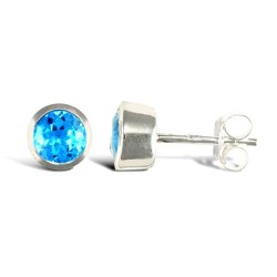 AES020 | 925 Sterling Silver Blue Topaz Round Stud Earrings