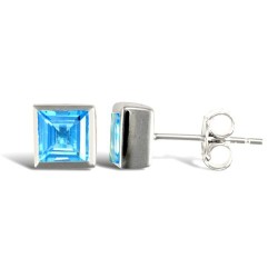 AES021 | 925 Sterling Silver Blue Topaz Square Stud Earrings