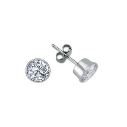 AES113D | 925 Silver 7mm CZ Set Rub Over Stud Earrings