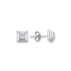 AES116A | 925 SilverTiered Wedding Cake Solitare 4mm Square CZ Set Stud Earrings