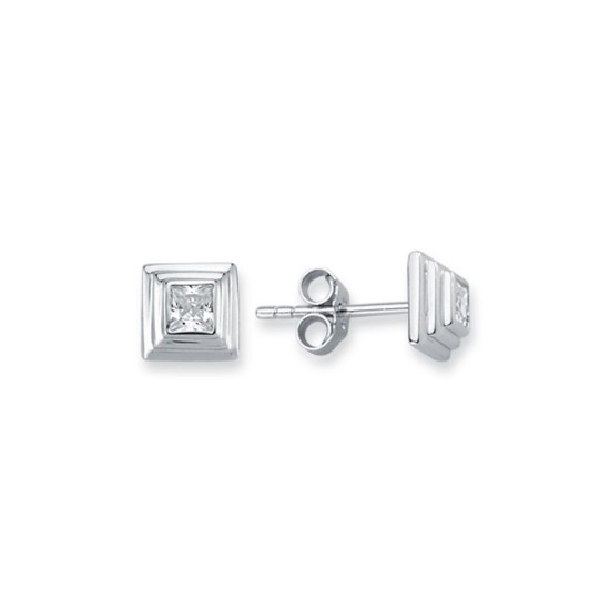 AES116B | 925 SilverTiered Wedding Cake Solitare 5mm Square CZ Set Stud Earrings