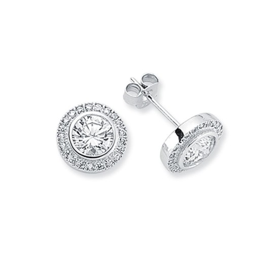 AES117B | 925 Silver 7mm CZ Set Solitaire Halo Stud earrings