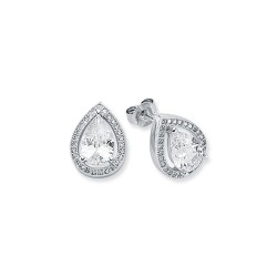 AES119A | 925 Silver CZ Set Pear Shape Halo Stud Earrings