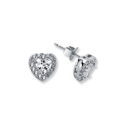 AES124 | 925 Silver CZ Set Heart Shape Cluster Stud earrings