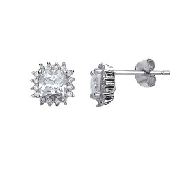 AES137 | 925 Silver Square CZ Set Cluster Studs
