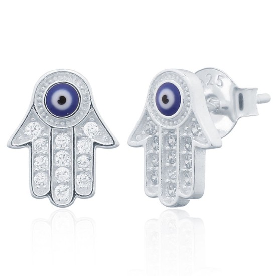 AES156 | 925 Silver CZ Set Hamsa Earrings