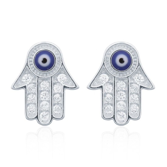 AES156 | 925 Silver CZ Set Hamsa Earrings