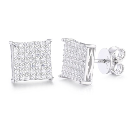 AES169 | 925 Silver CZ Set Square Cluster Studs