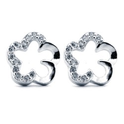 AES171 | 925 Silver Rhodium Plated CZ Set Clover Studs