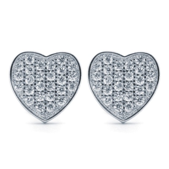 AES172 | 925 Silver Rhodium Plated CZ Set Heart Studs