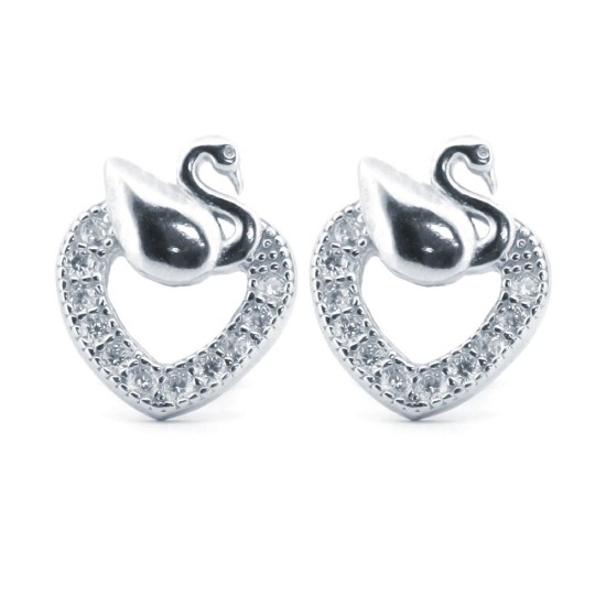 AES173 | 925 Silver Rhodium Plated CZ Set Heart Studs