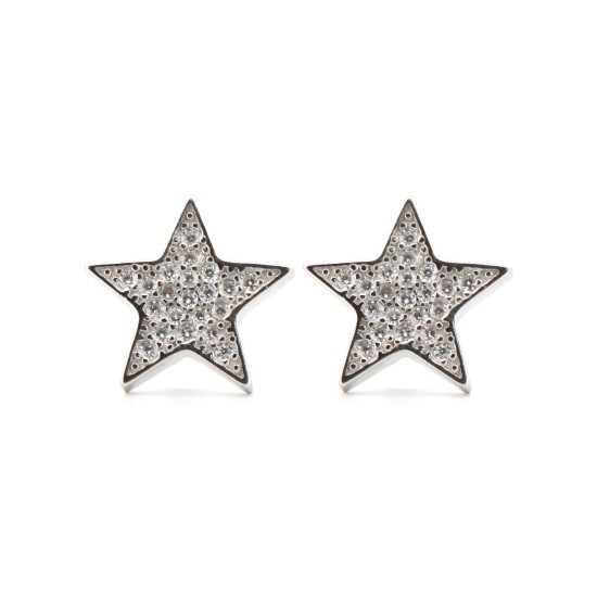 AES179 | 925 Silver Rhodium Plated CZ Set Star Studs