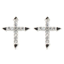 AES181 | 925 Silver Rhodium Plated CZ Set Cross Studs