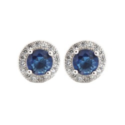 AES219B | 925 Silver Rhodium Halo Studs Sapphire Centre CZ