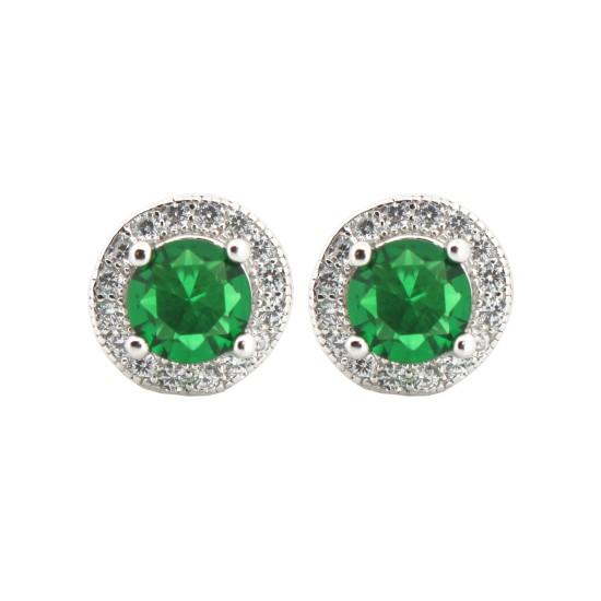 AES219G | 925 Silver Rhodium Halo Studs Emerald Centre CZ