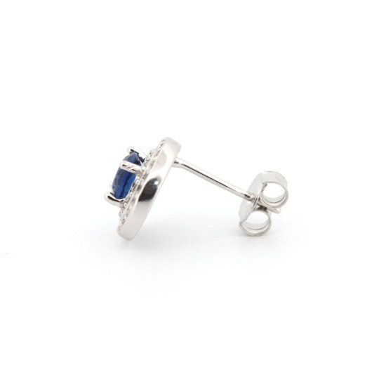 AES220B | 925 Silver Rhodium Halo Studs Sapphire Centre CZ