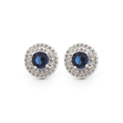 AES220B | 925 Silver Rhodium Halo Studs Sapphire Centre CZ