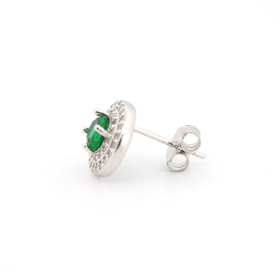 AES220G | 925 Silver Rhodium Halo Studs Emerald Centre CZ