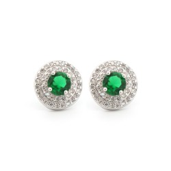 AES220G | 925 Silver Rhodium Halo Studs Emerald Centre CZ