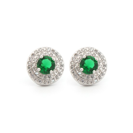 AES220G | 925 Silver Rhodium Halo Studs Emerald Centre CZ