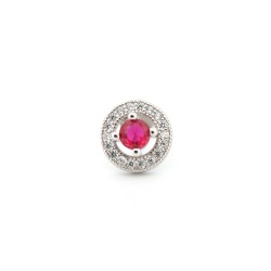 AES220R | 925 Silver Rhodium Halo Studs Ruby Centre CZ