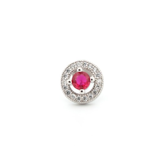 AES220R | 925 Silver Rhodium Halo Studs Ruby Centre CZ