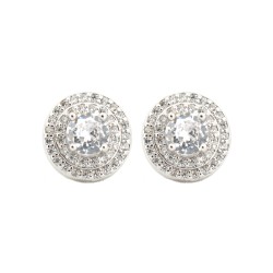 AES220W | 925 Silver Rhodium Halo CZ Studs White