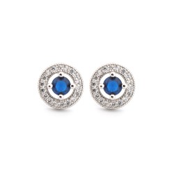 AES221B | 925 Silver Rhodium Halo Studs Sapphire Centre CZ