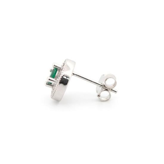 AES221G | 925 Silver Rhodium Halo Studs Emerald Centre CZ