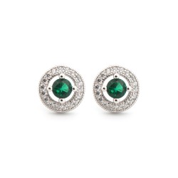 AES221G | 925 Silver Rhodium Halo Studs Emerald Centre CZ