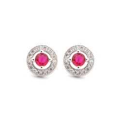 AES221R | 925 Silver Rhodium Halo Studs Ruby Centre CZ