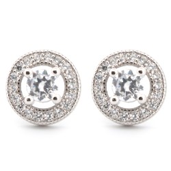 AES221W | 925 Silver Rhodium Halo CZ Studs White