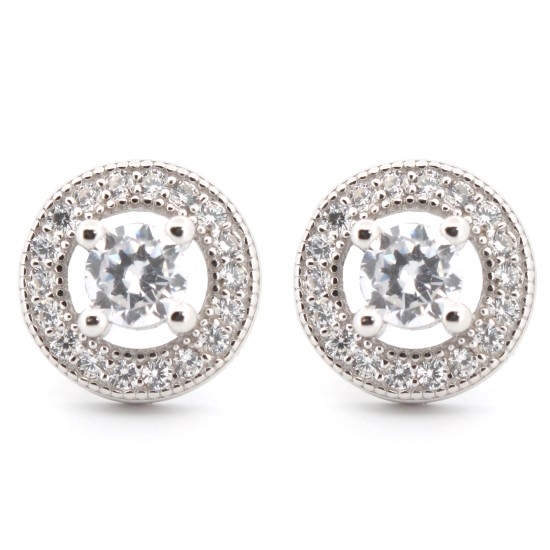 AES221W | 925 Silver Rhodium Halo CZ Studs White