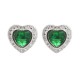 AES222G | 925 Silver Rhodium Heart Shape Studs Emerald Centre CZ