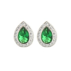 AES223G | 925 Silver Rhodium Pear Shape Studs Emerald Centre CZ