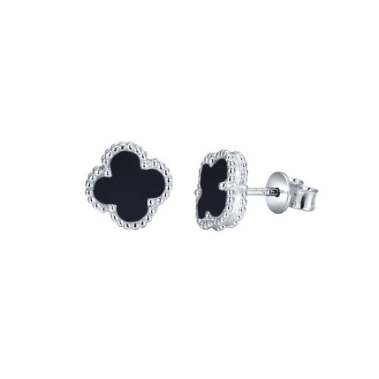 AES224 | 925 Silver Rhodium Clover Studs Onyx